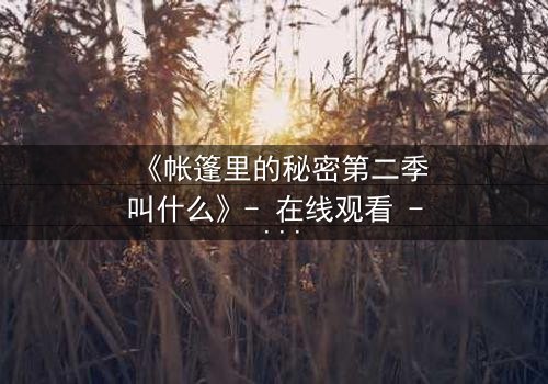 《帐篷里的秘密第二季叫什么》- 在线观看 - 揭开隐藏的真相